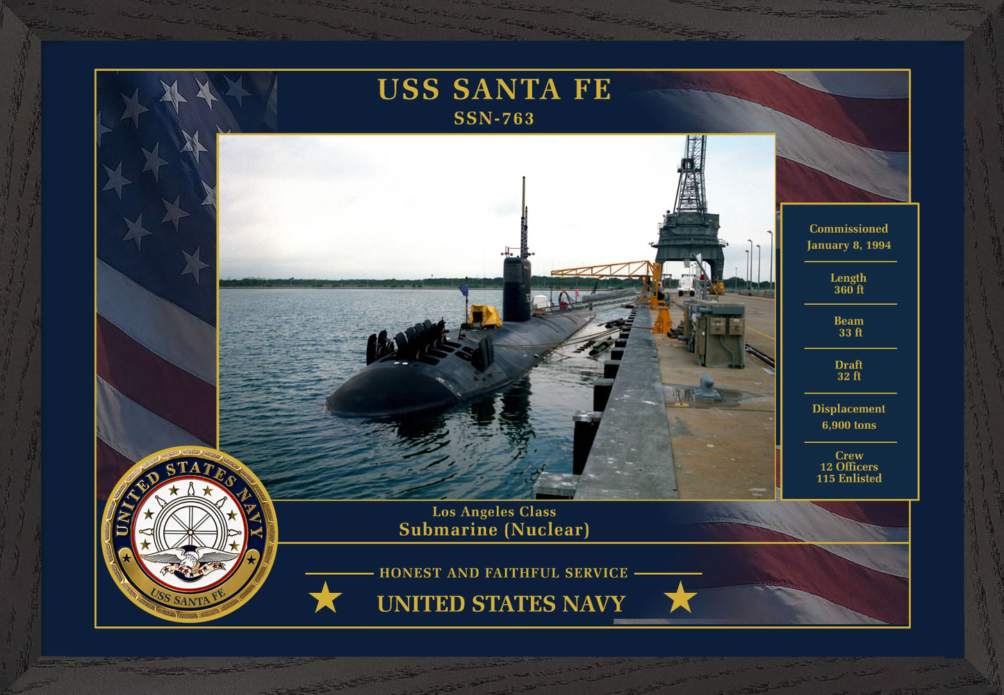 USS Santa Fe SSN-763 Framed Patriotic Photo