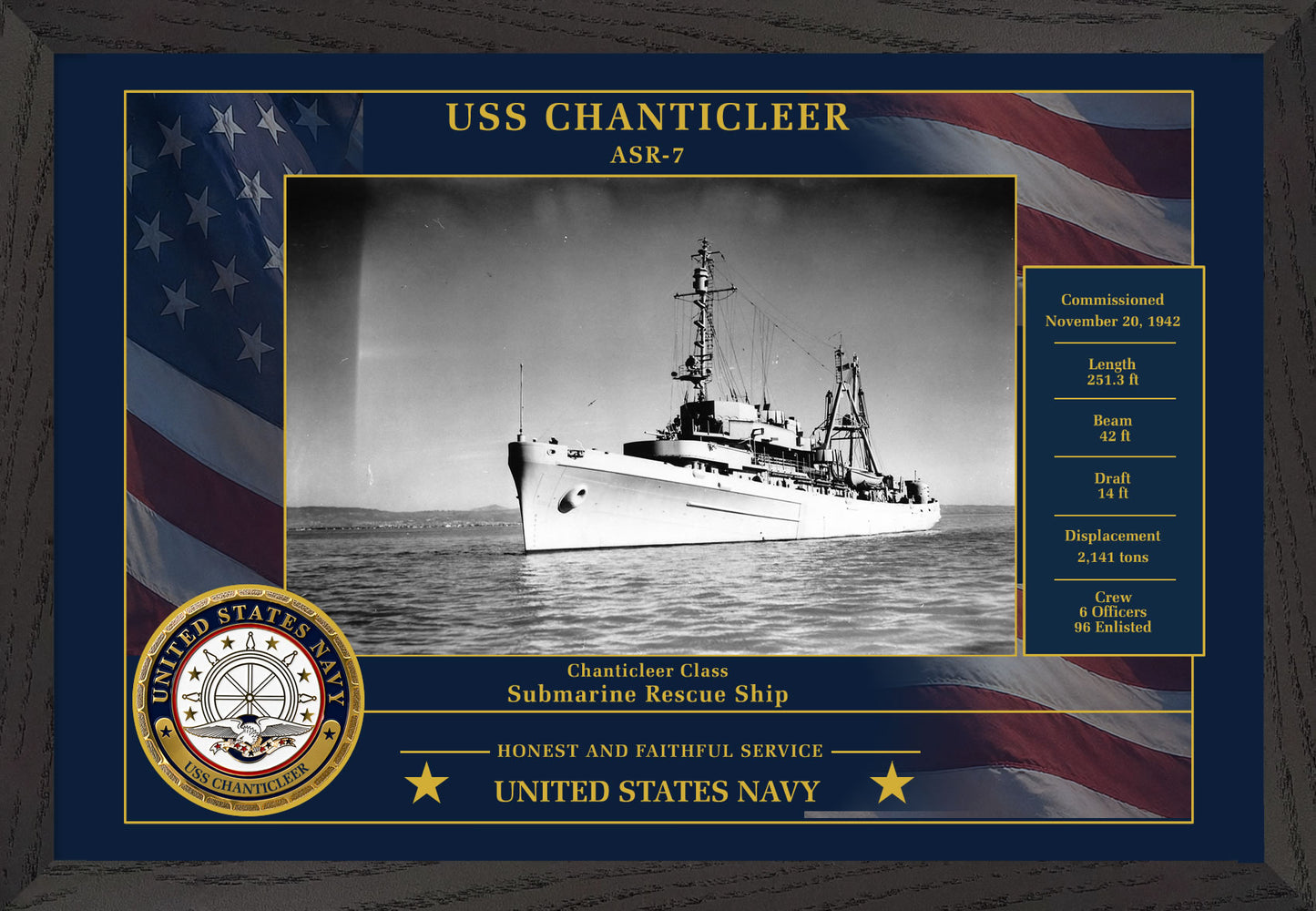 USS Chanticleer ASR-7 Framed Patriotic Photo