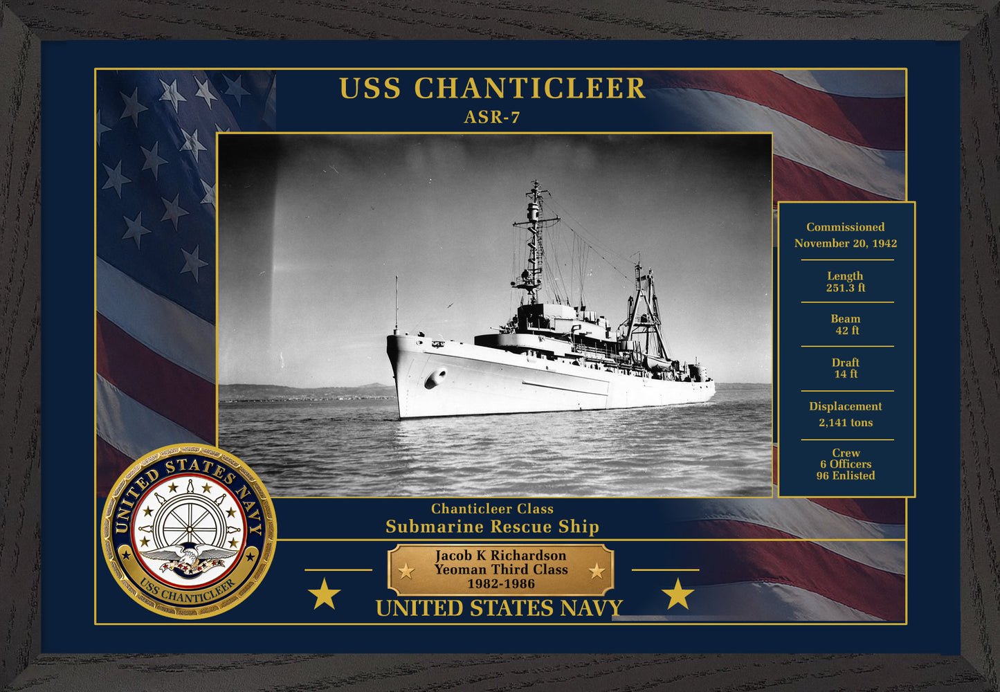 USS Chanticleer ASR-7 Framed Patriotic Photo