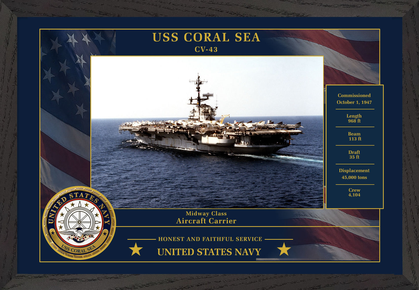 USS Coral Sea CV-43 Framed Patriotic Photo