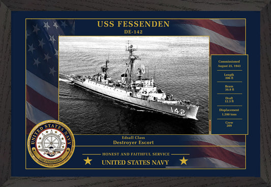 USS Fessenden DE-142 Framed Patriotic Photo