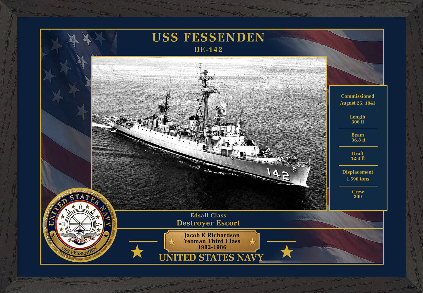 USS Fessenden DE-142 Framed Patriotic Photo