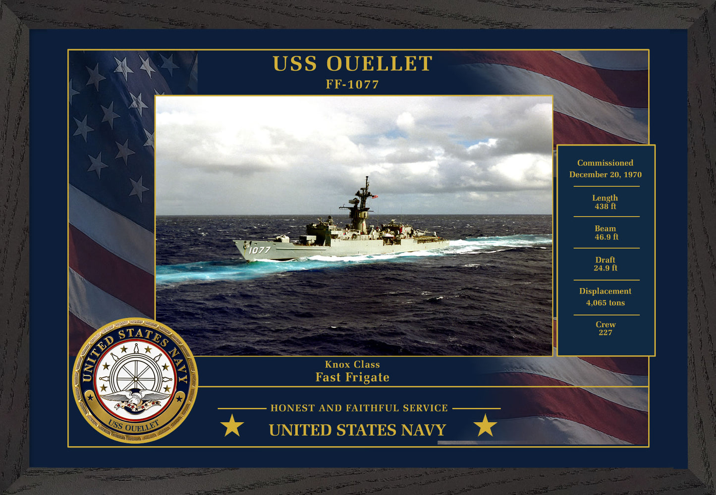 USS Ouellet FF-1077 Framed Patriotic Photo