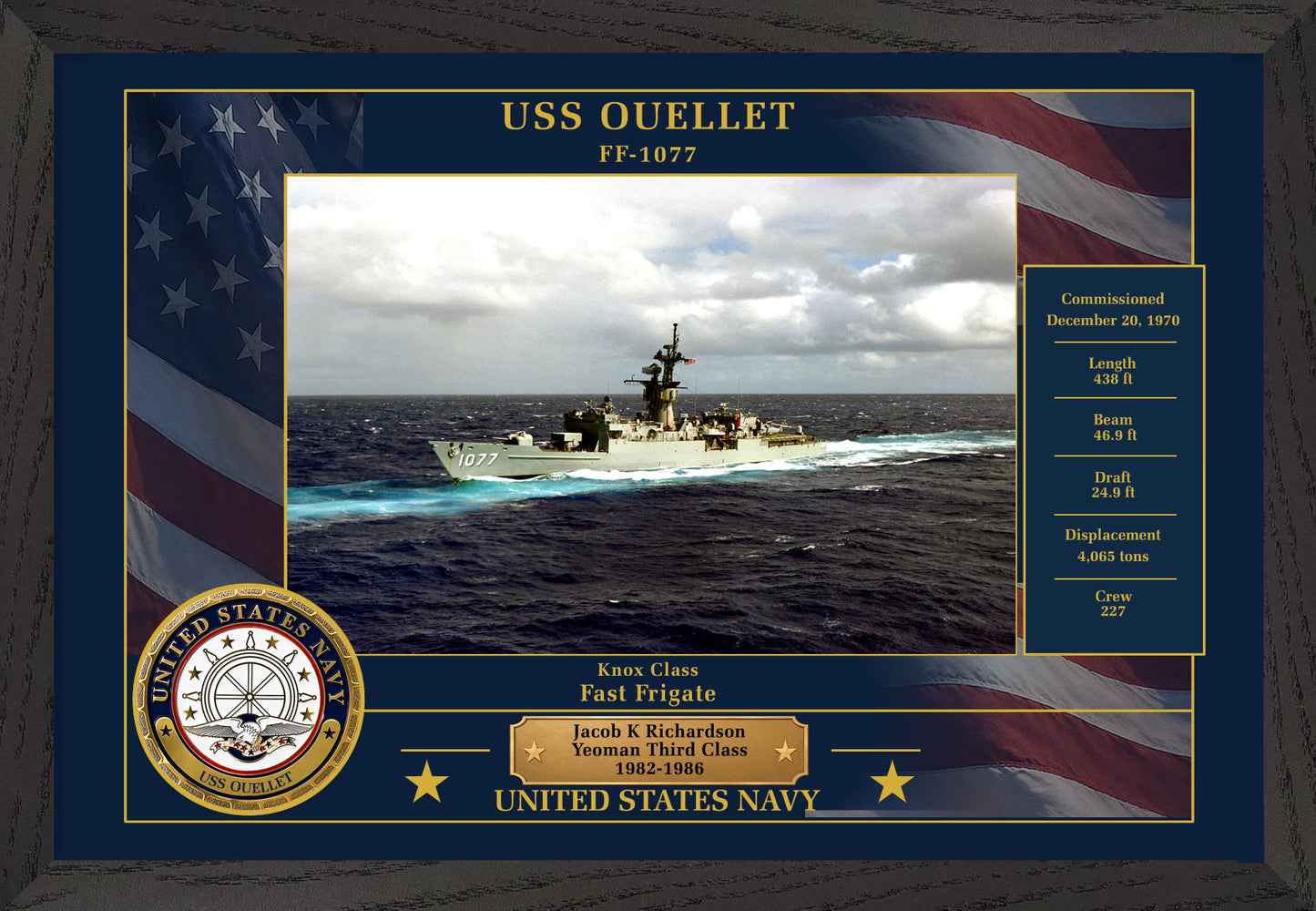 USS Ouellet FF-1077 Framed Patriotic Photo