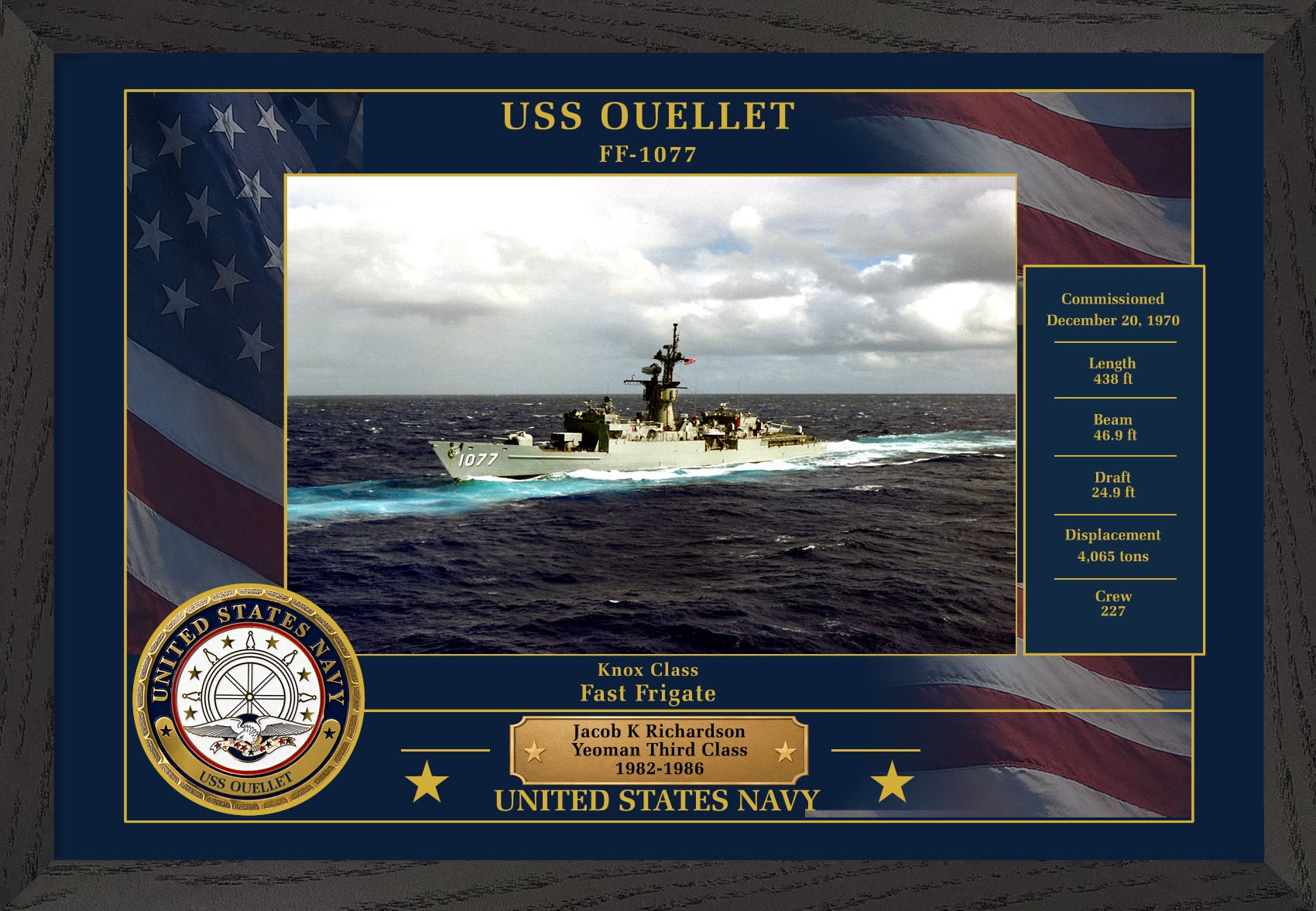 USS Ouellet FF-1077 Framed Patriotic Photo