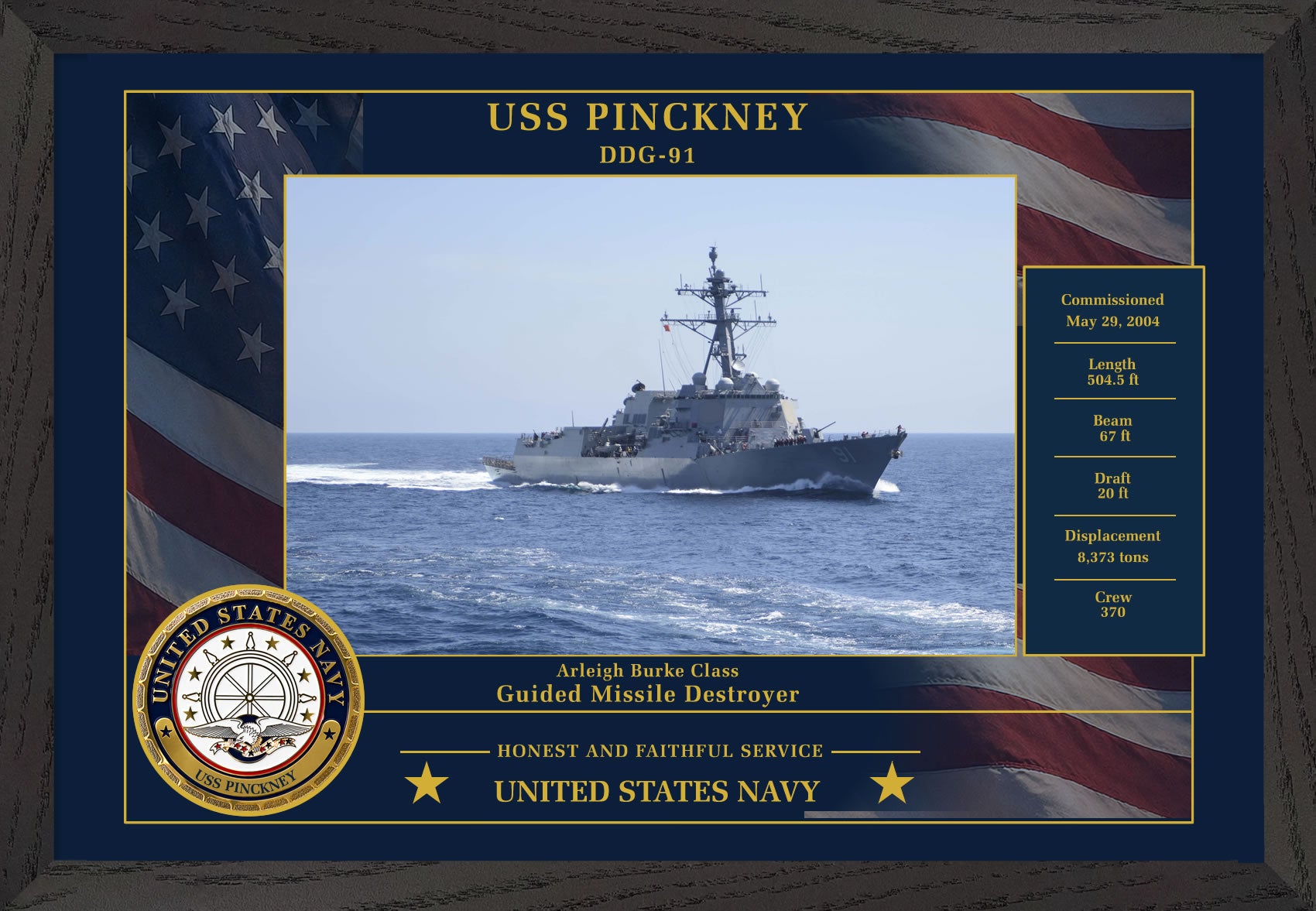 USS Pinckney DDG-91 Framed Patriotic Photo