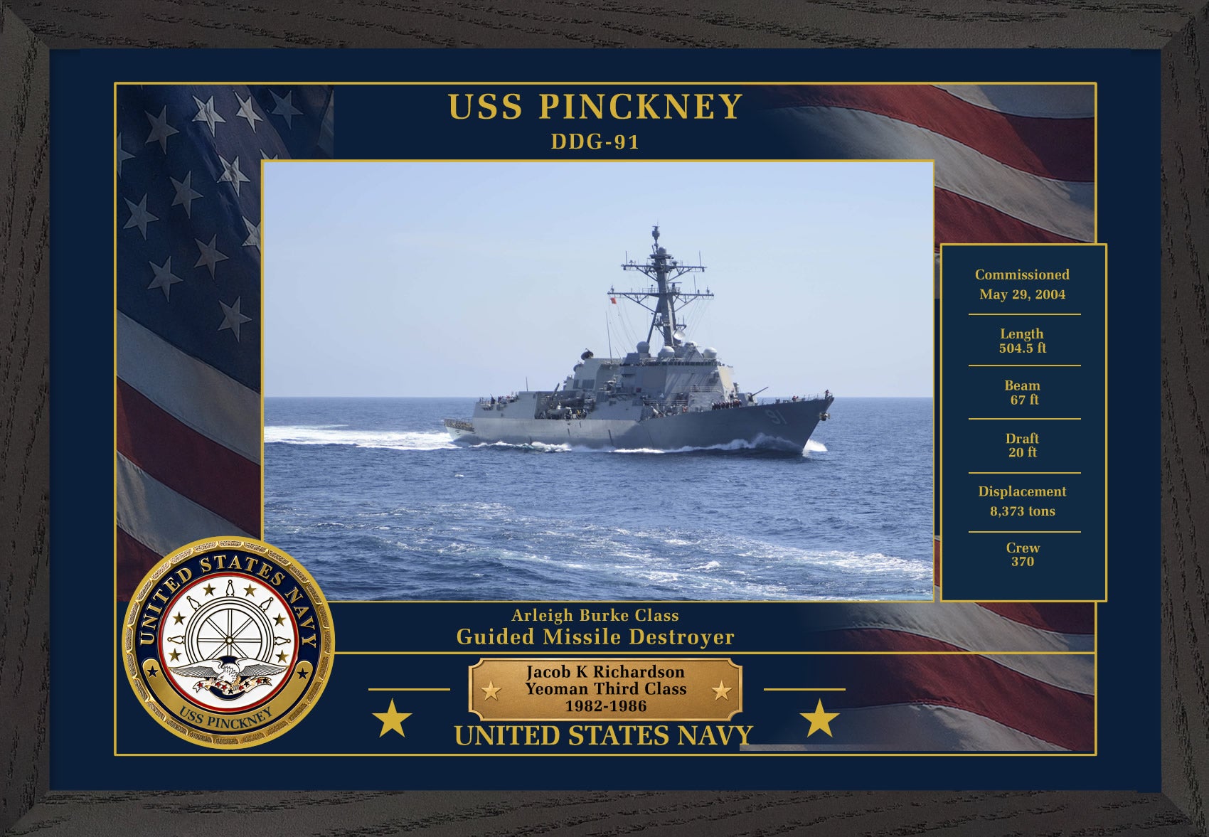USS Pinckney DDG-91 Framed Patriotic Photo