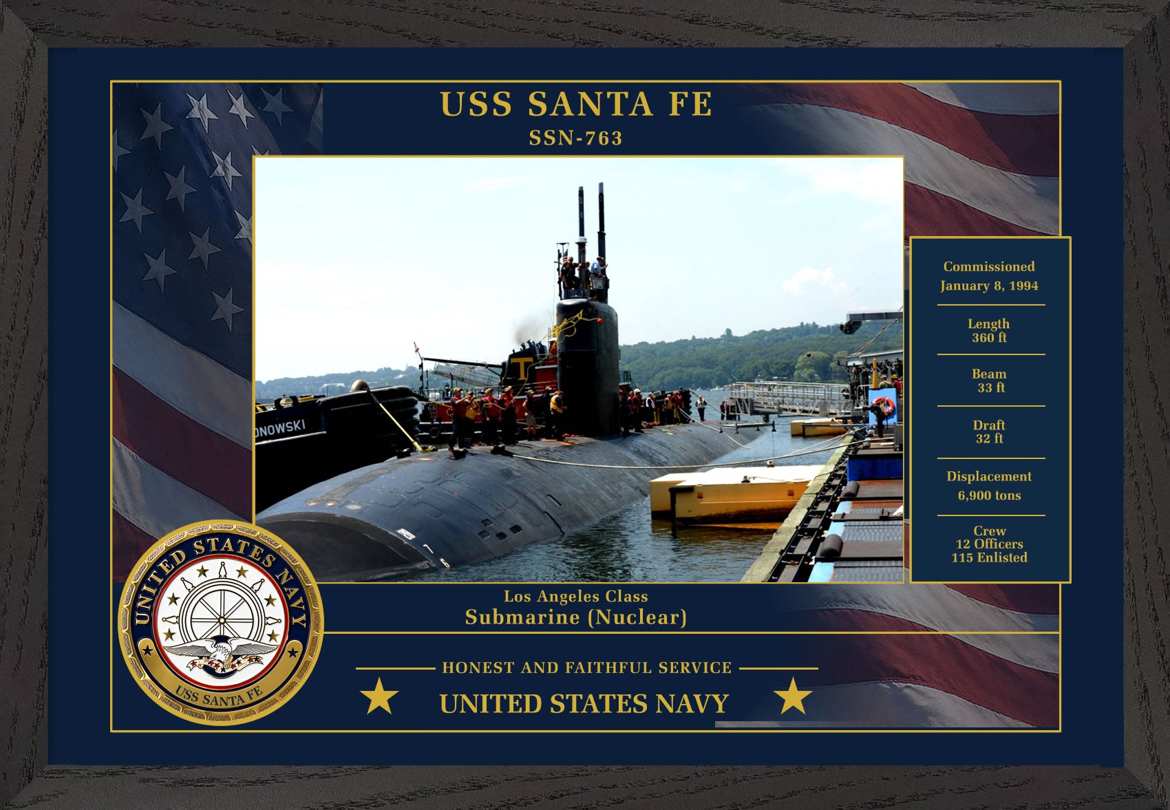 USS Santa Fe SSN-763 Framed Patriotic Photo