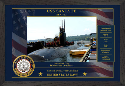 USS Santa Fe SSN-763 Framed Patriotic Photo