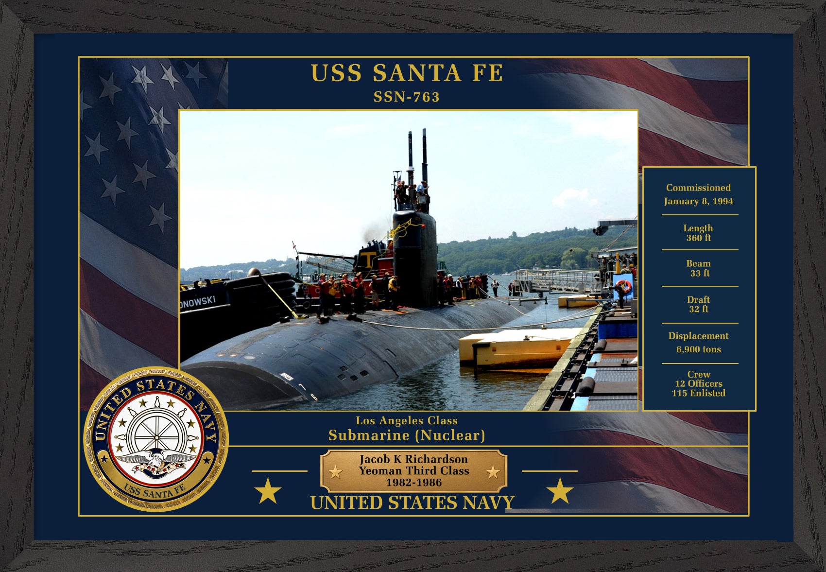 USS Santa Fe SSN-763 Framed Patriotic Photo
