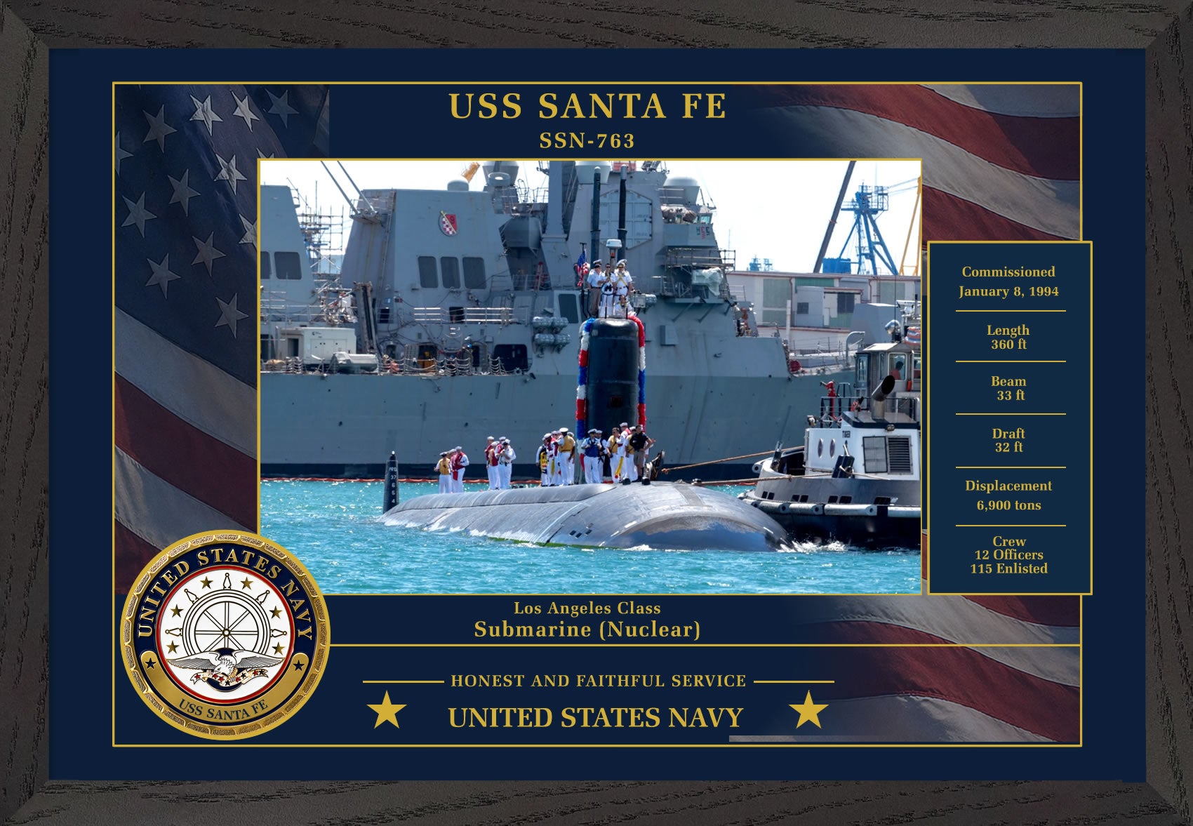 USS Santa Fe SSN-763 Framed Patriotic Photo