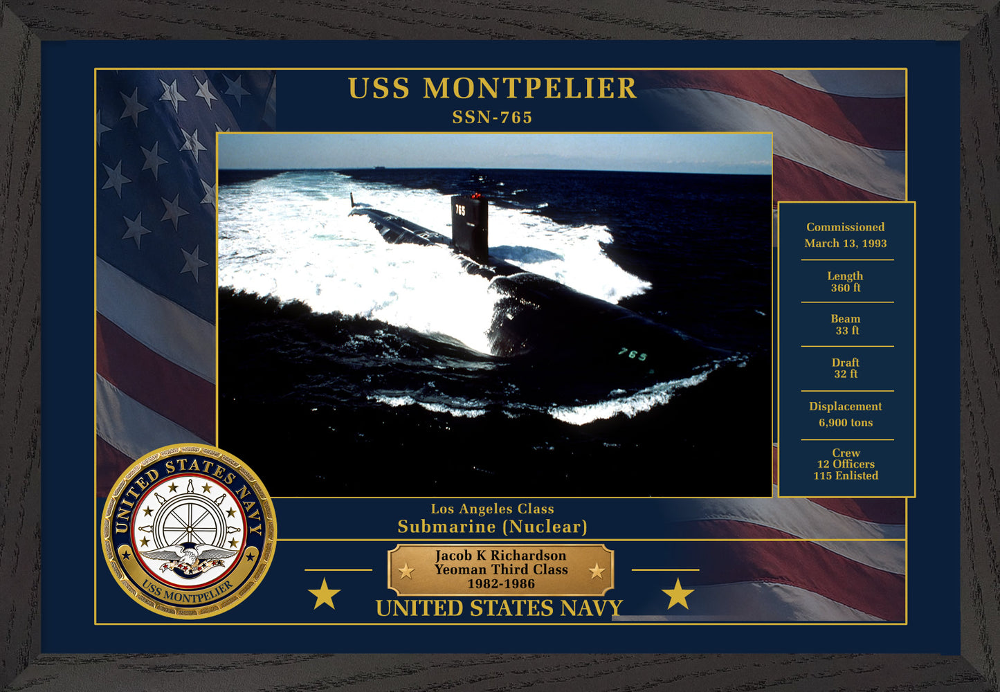 USS Montpelier SSN-765 Framed Patriotic Photo