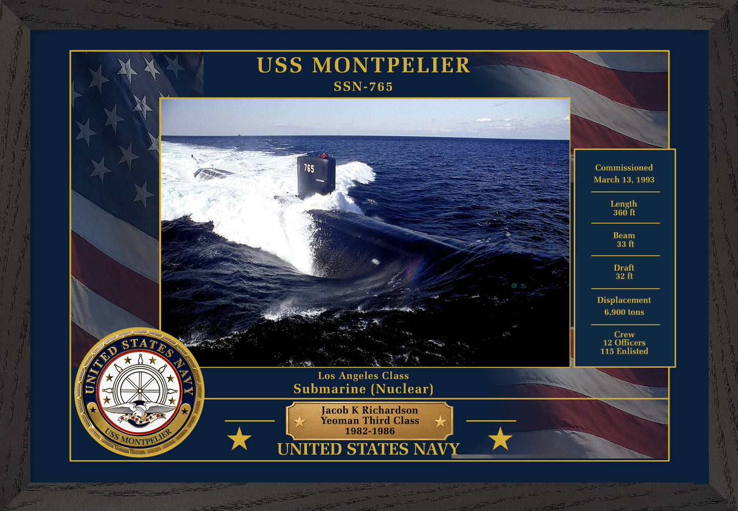 USS Montpelier SSN-765 Framed Patriotic Photo