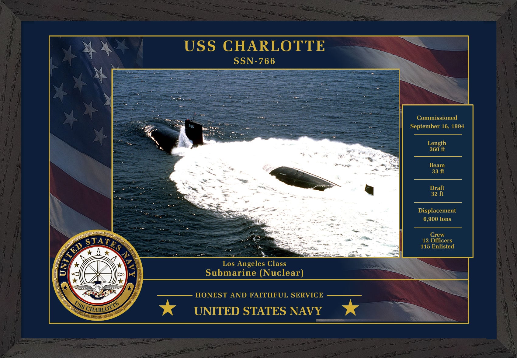 USS Charlotte SSN-766 Framed Patriotic Photo