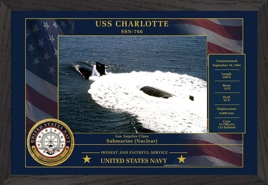 USS Charlotte SSN-766 Framed Patriotic Photo