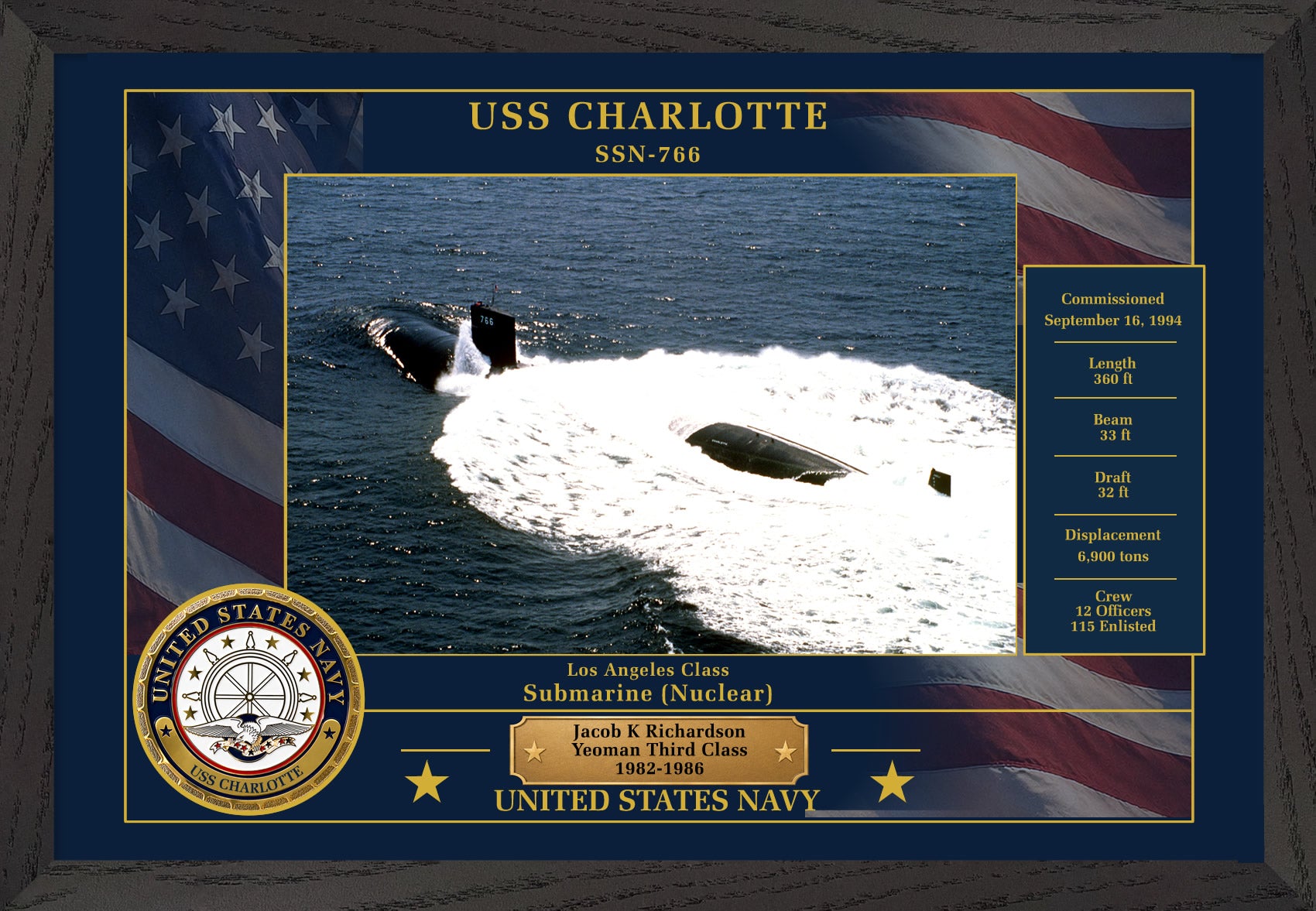 USS Charlotte SSN-766 Framed Patriotic Photo