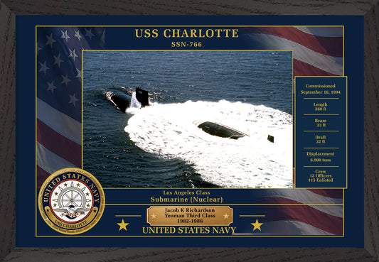 USS Charlotte SSN-766 Framed Patriotic Photo