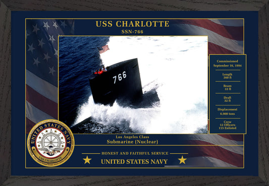 USS Charlotte SSN-766 Framed Patriotic Photo
