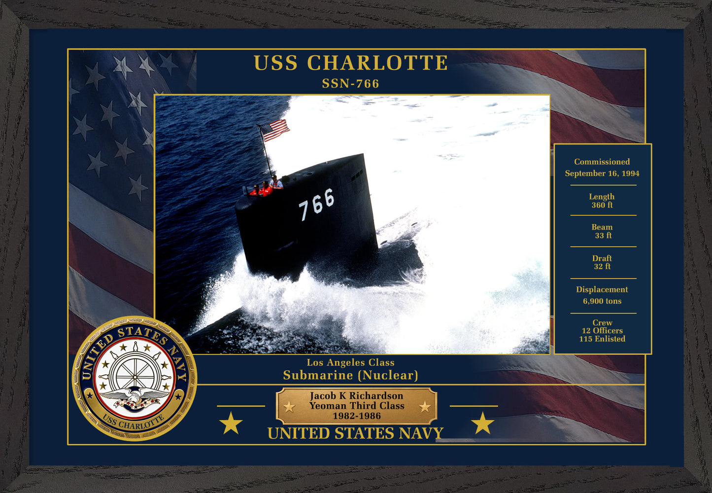 USS Charlotte SSN-766 Framed Patriotic Photo