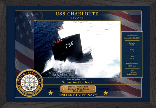 USS Charlotte SSN-766 Framed Patriotic Photo