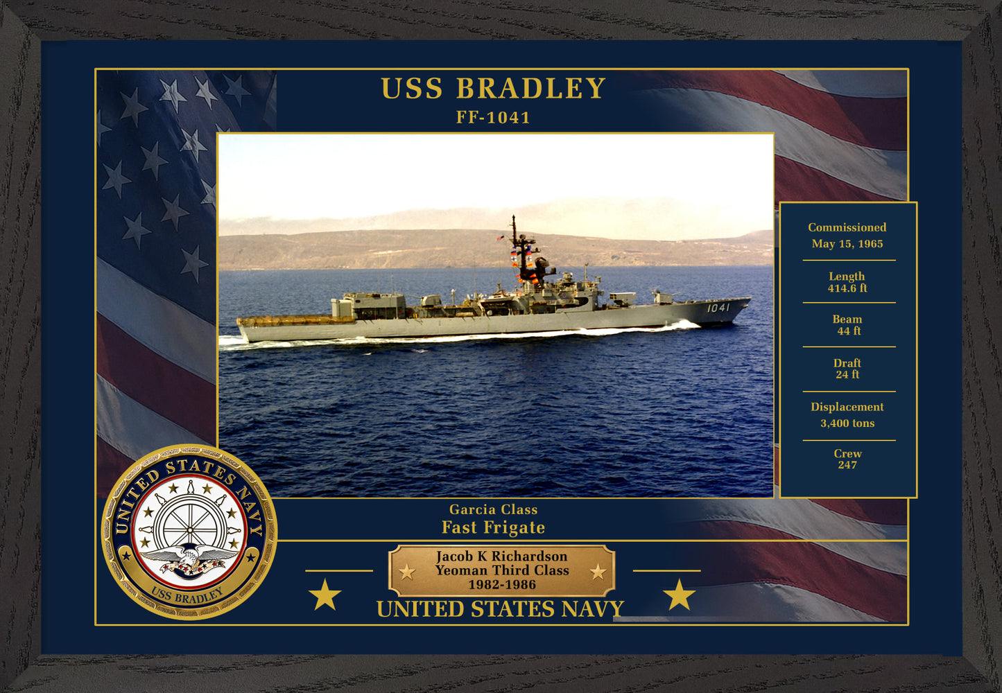 USS Bradley FF-1041 Framed Patriotic Photo