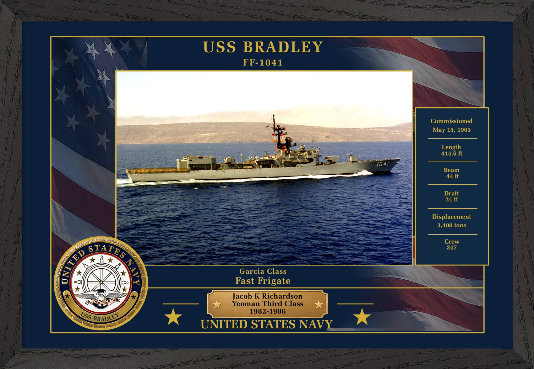 USS Bradley FF-1041 Framed Patriotic Photo