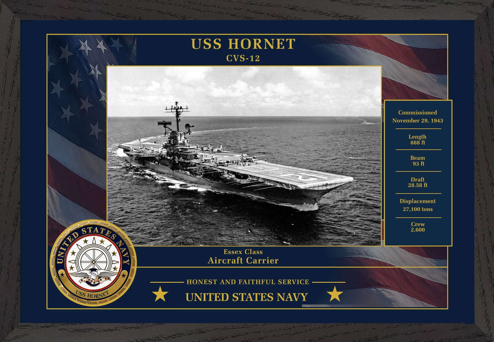 USS Hornet CVS-12 Framed Patriotic Photo