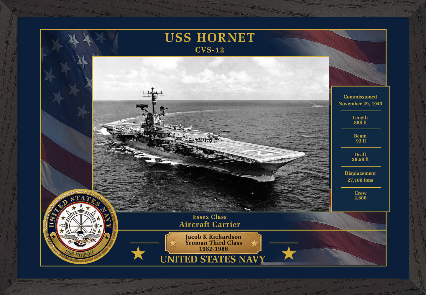 USS Hornet CVS-12 Framed Patriotic Photo