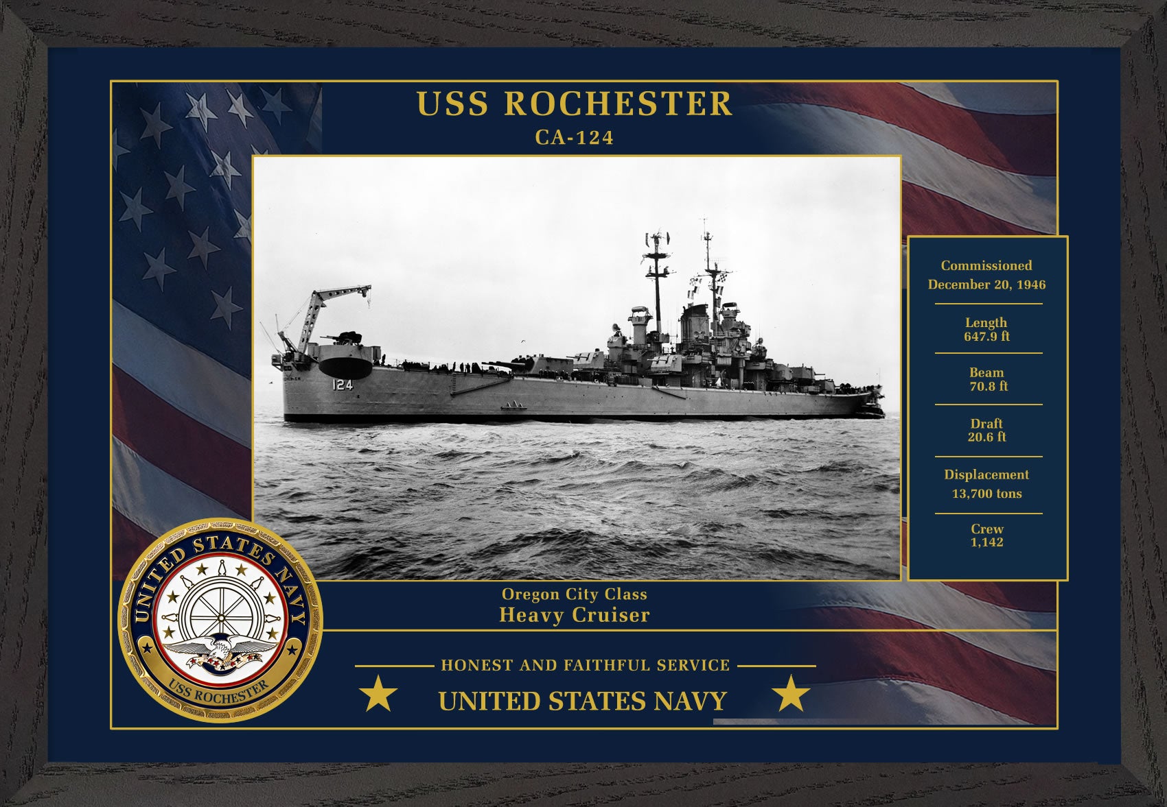 USS Rochester CA-124 Framed Patriotic Photo