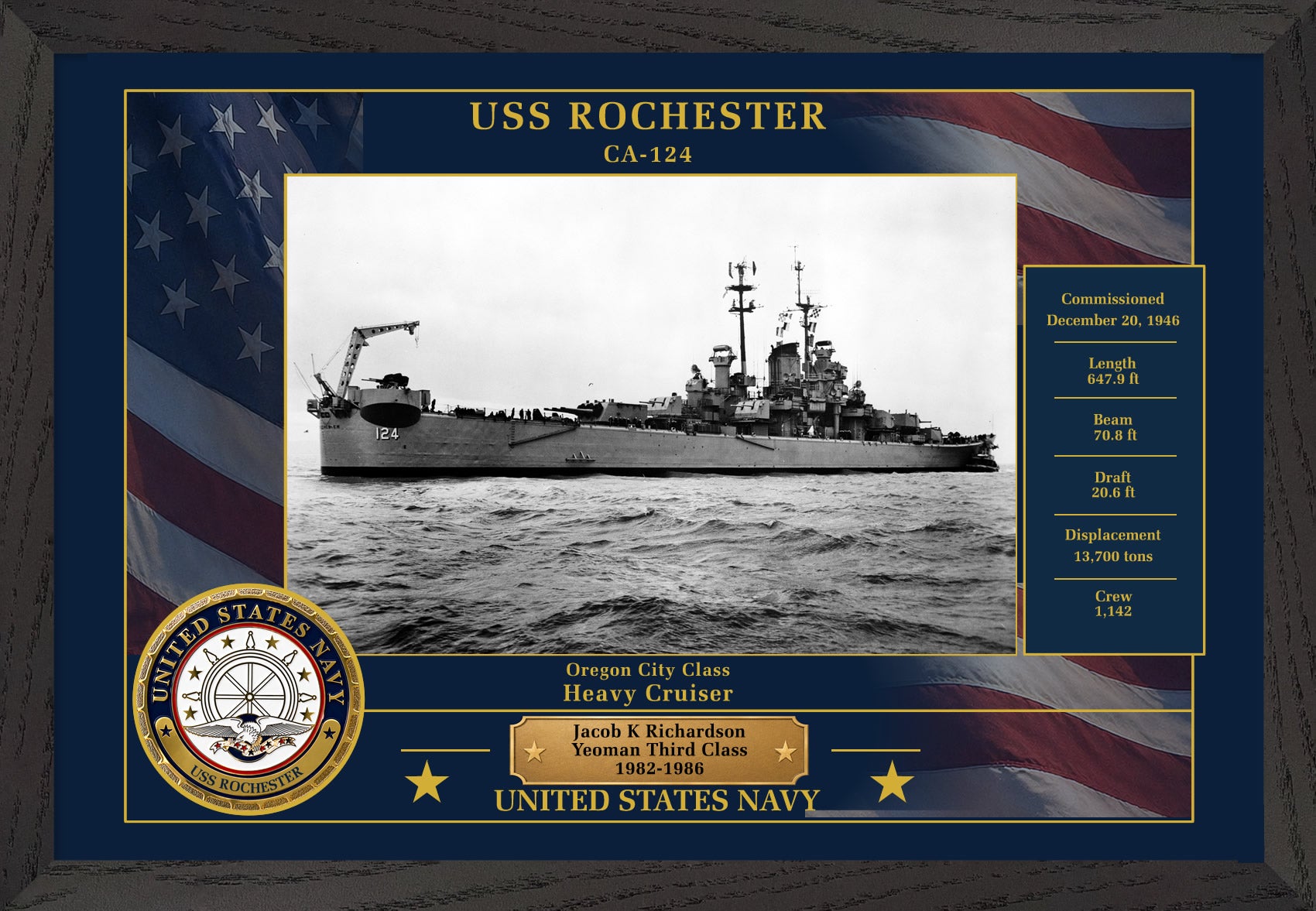 USS Rochester CA-124 Framed Patriotic Photo