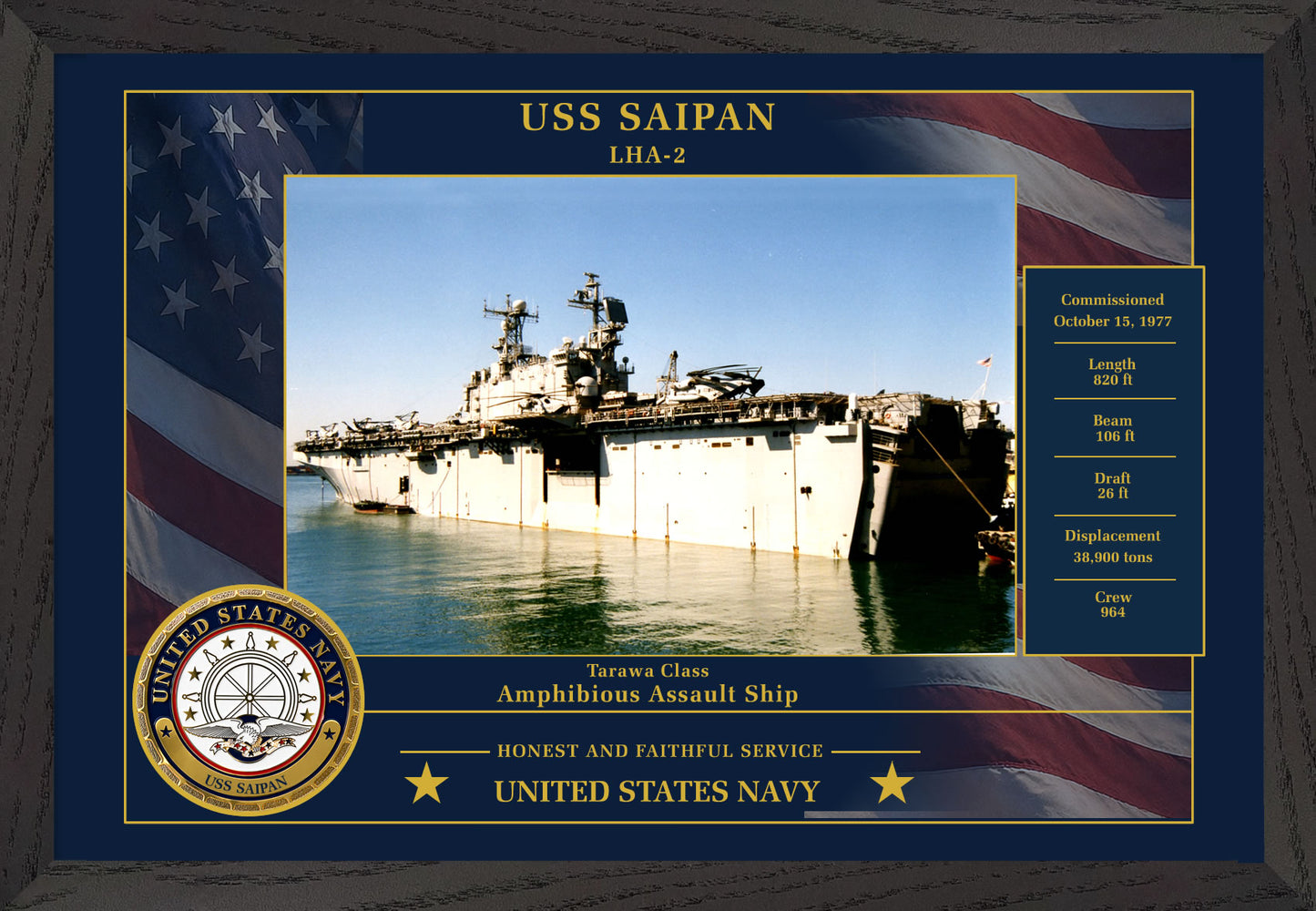 USS Saipan LHA-2 Framed Patriotic Photo