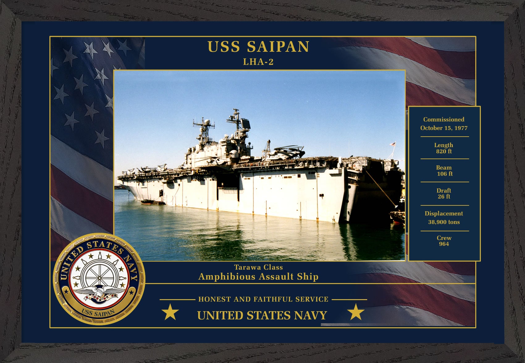 USS Saipan LHA-2 Framed Patriotic Photo