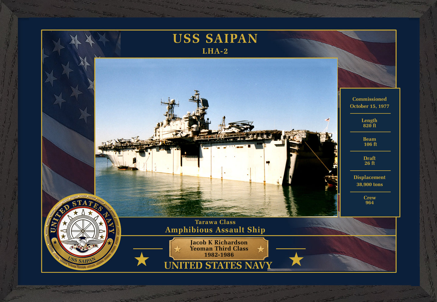 USS Saipan LHA-2 Framed Patriotic Photo