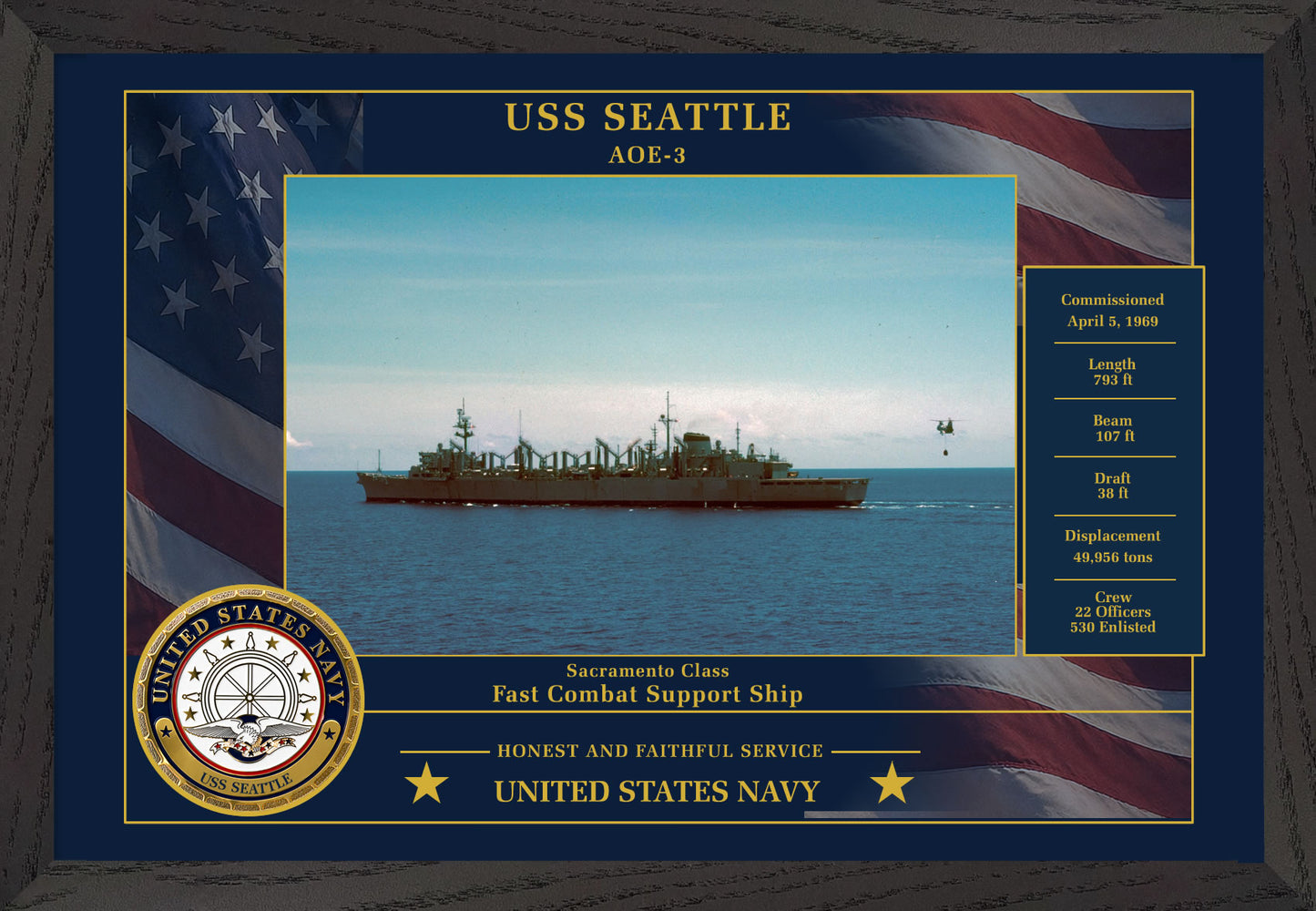 USS Seattle AOE-3 Framed Patriotic Photo