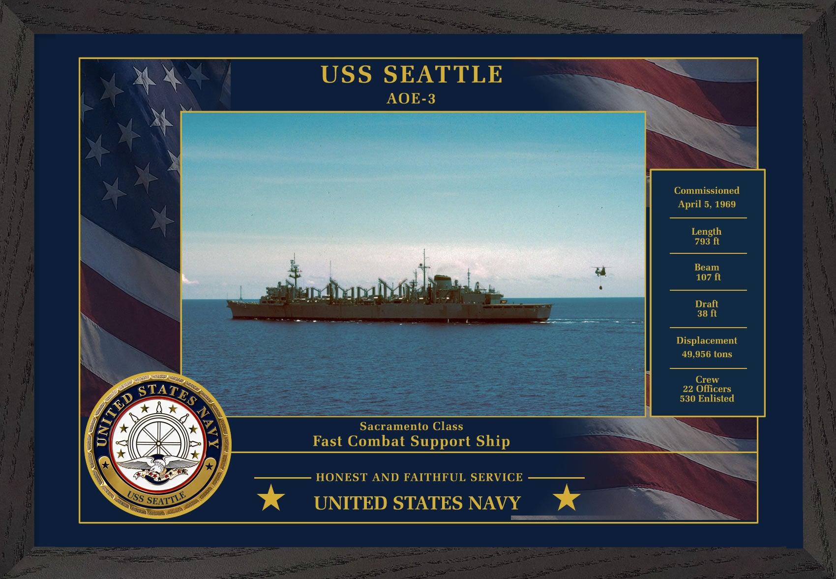 USS Seattle AOE-3 Framed Patriotic Photo