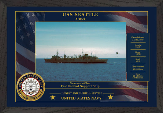 USS Seattle AOE-3 Framed Patriotic Photo