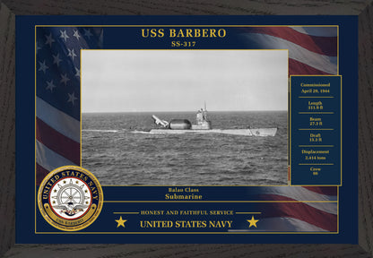 USS Barbero SS-317 Framed Patriotic Photo