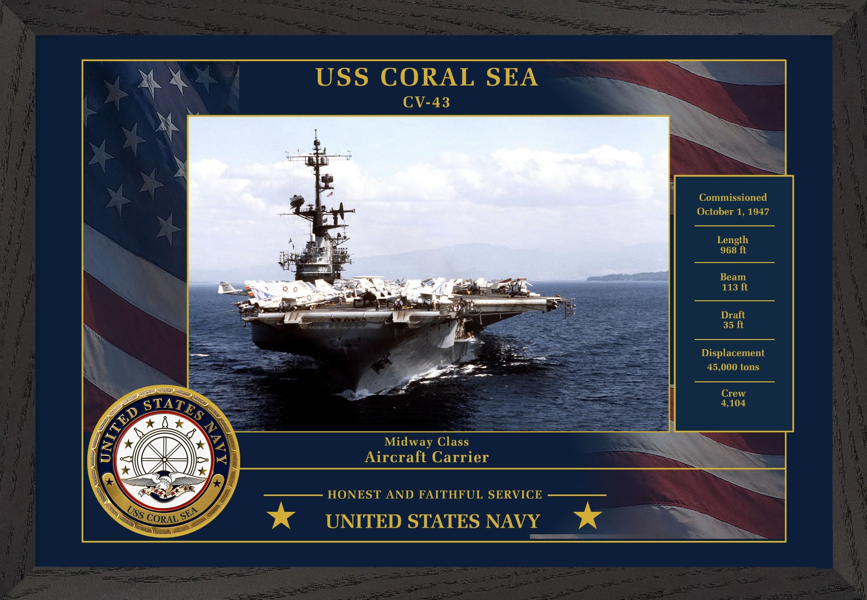 USS Coral Sea CV-43 Framed Patriotic Photo