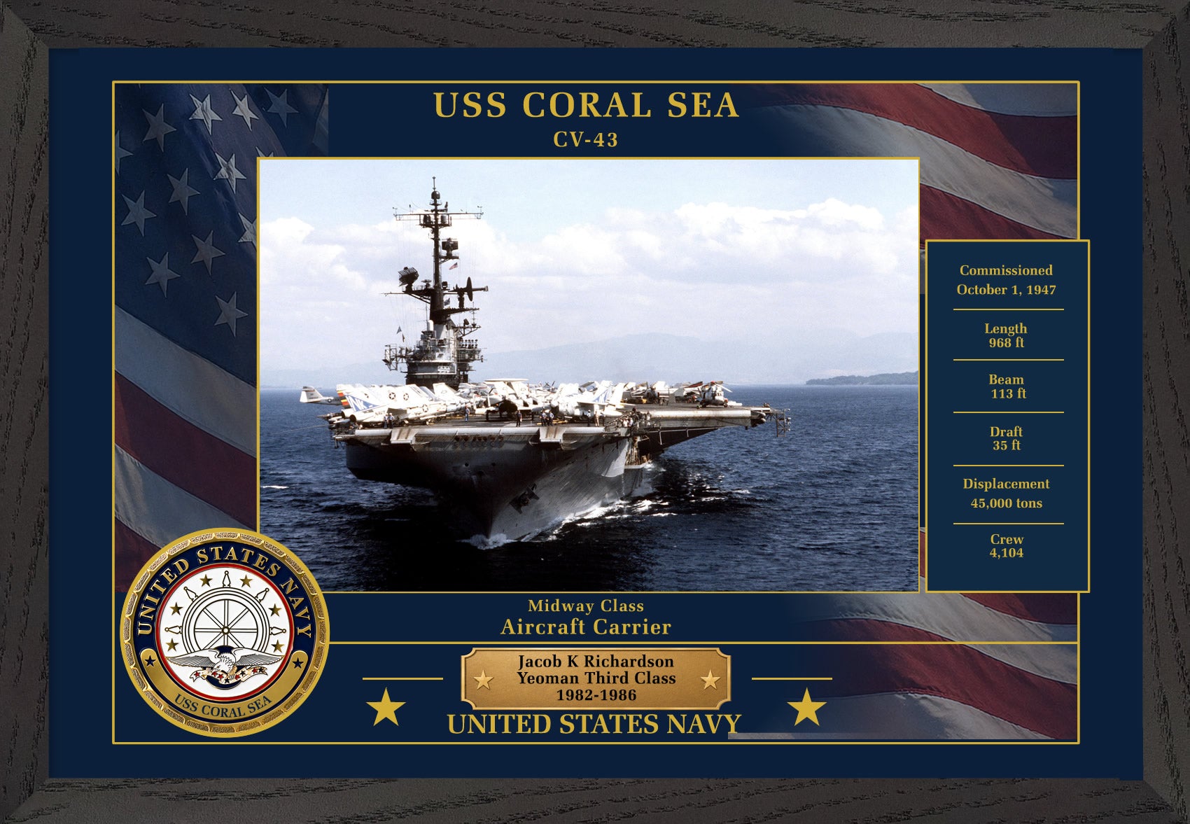 USS Coral Sea CV-43 Framed Patriotic Photo