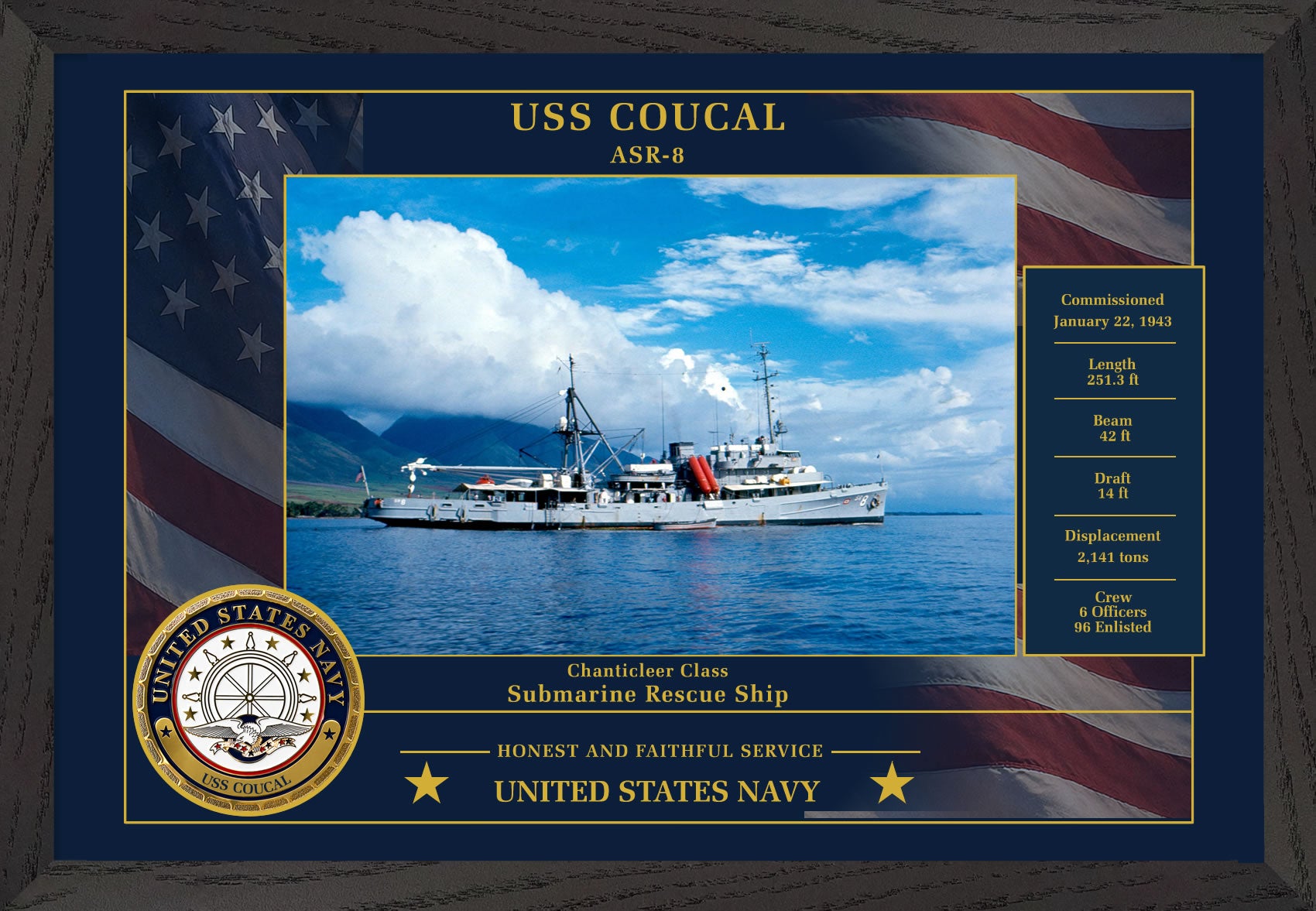 USS Coucal ASR-8 Framed Patriotic Photo