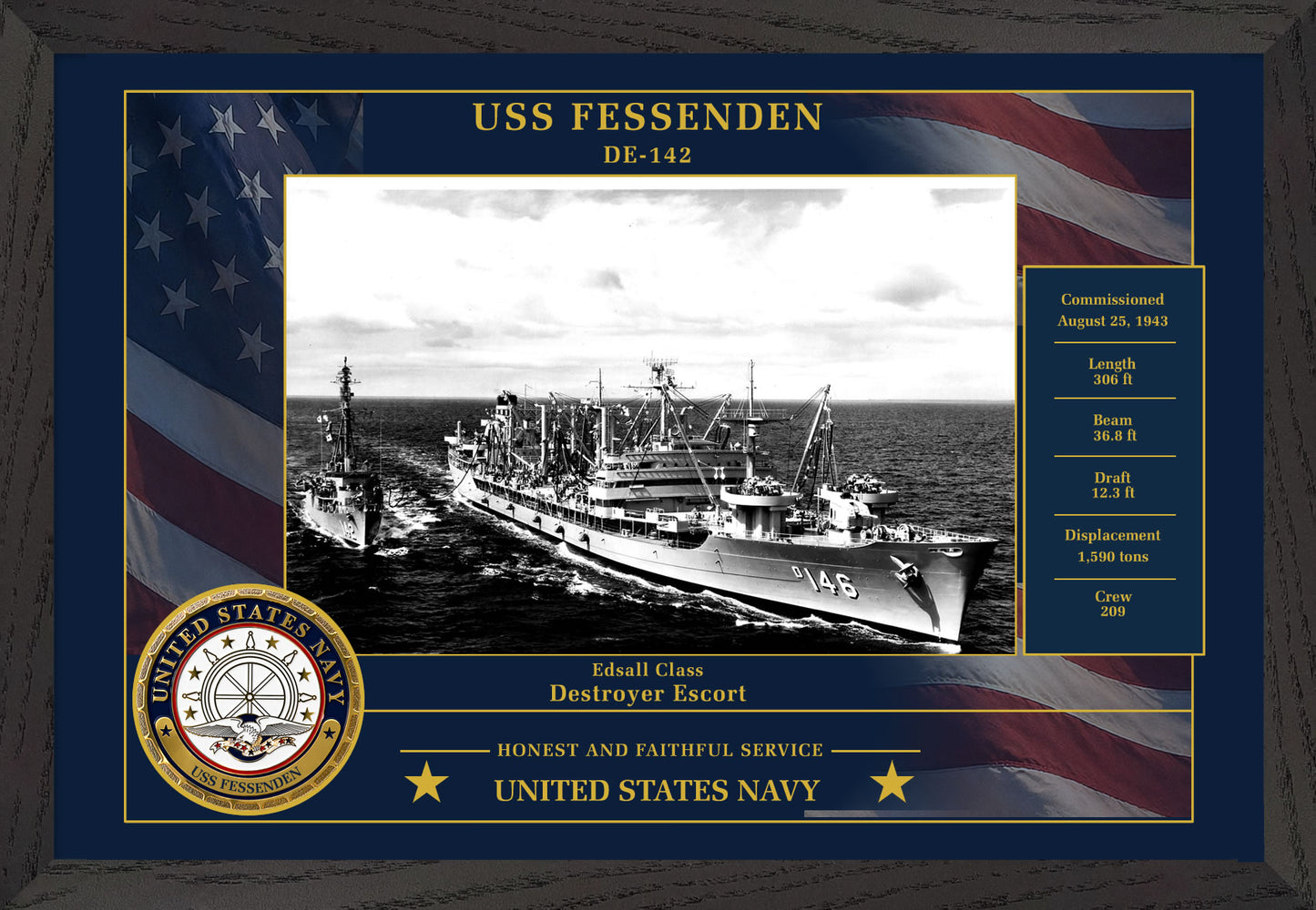 USS Fessenden DE-142 Framed Patriotic Photo