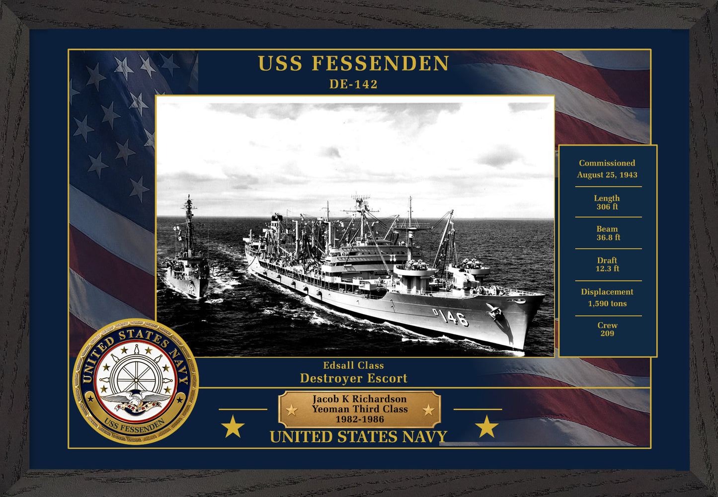 USS Fessenden DE-142 Framed Patriotic Photo