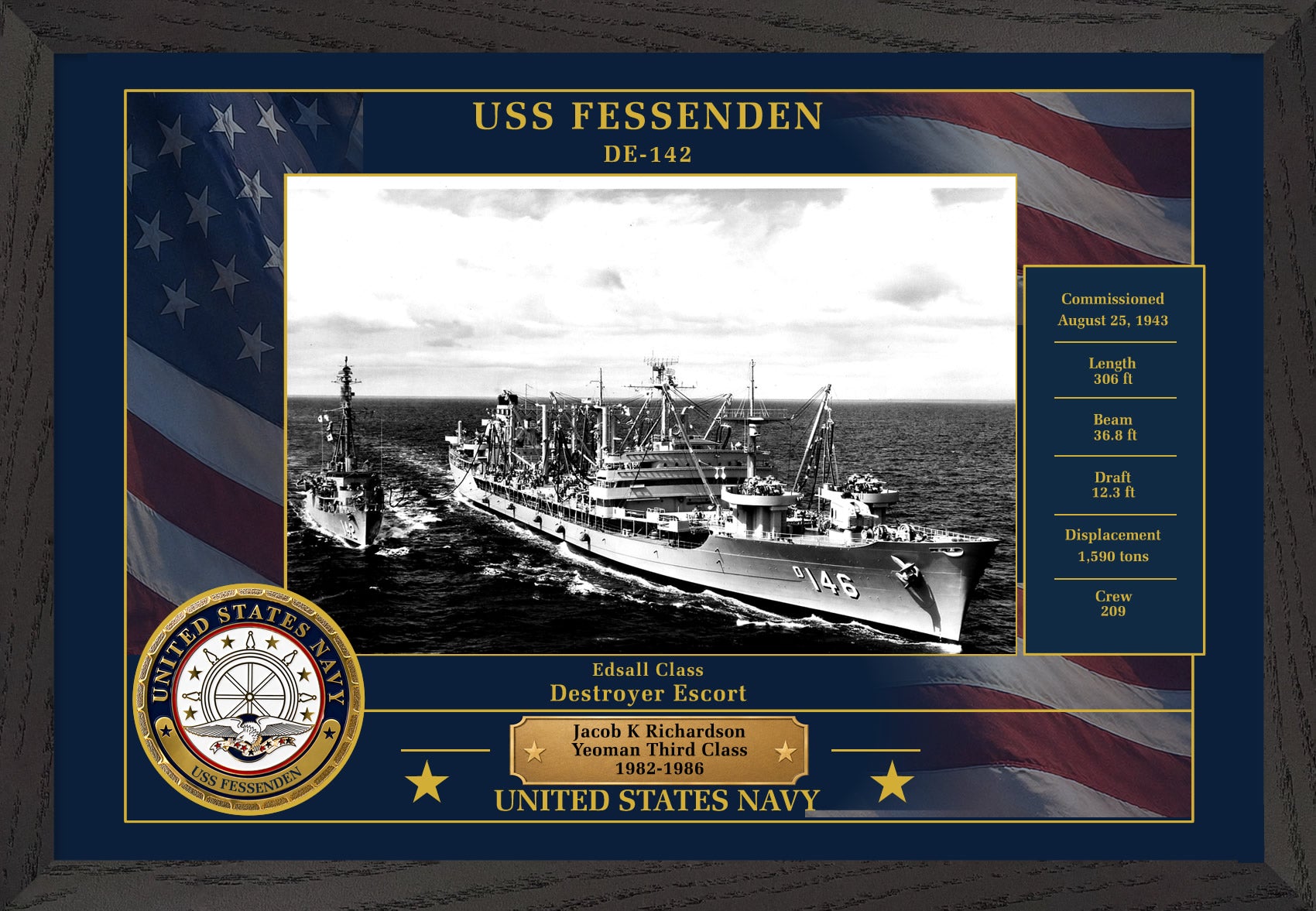 USS Fessenden DE-142 Framed Patriotic Photo