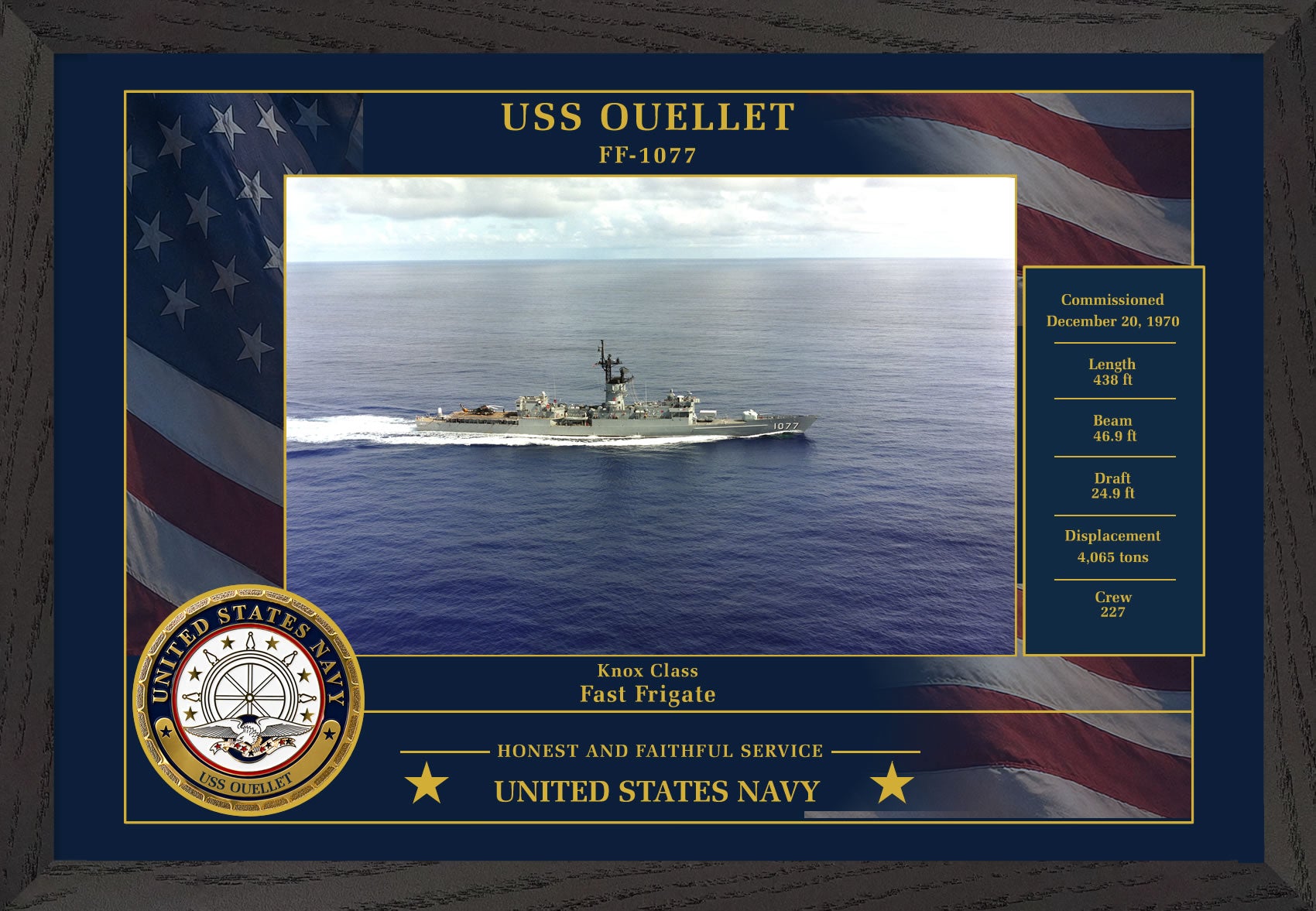 USS Ouellet FF-1077 Framed Patriotic Photo