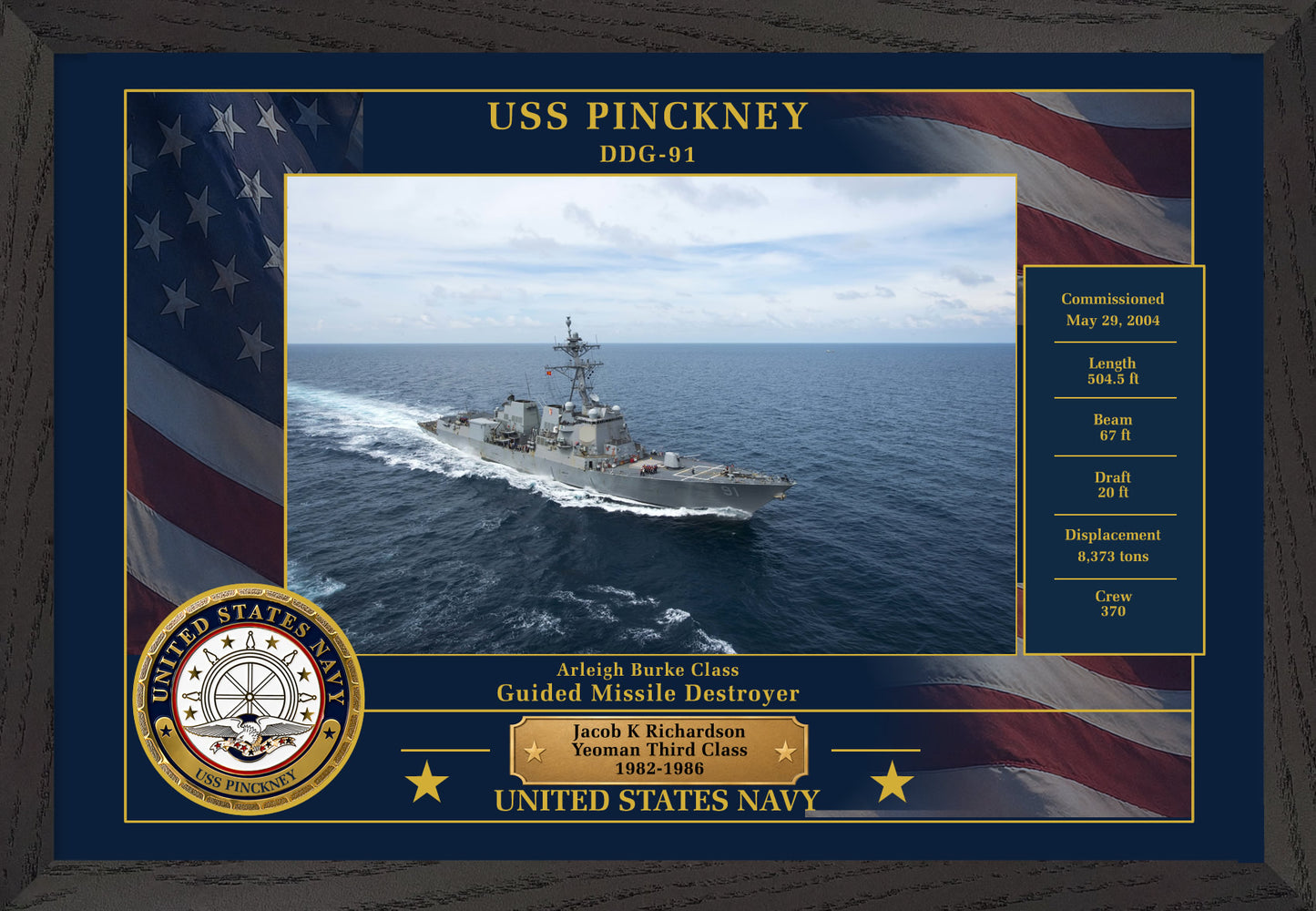 USS Pinckney DDG-91 Framed Patriotic Photo