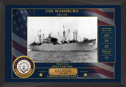 USS Washburn AKA-108 Framed Patriotic Photo