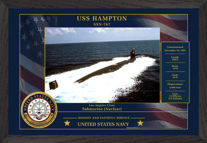 USS Hampton SSN-767 Framed Patriotic Photo