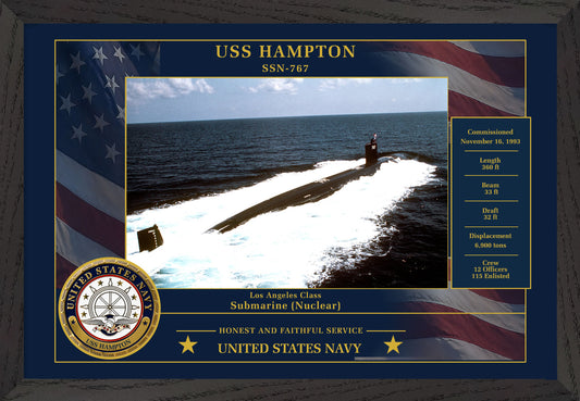 USS Hampton SSN-767 Framed Patriotic Photo