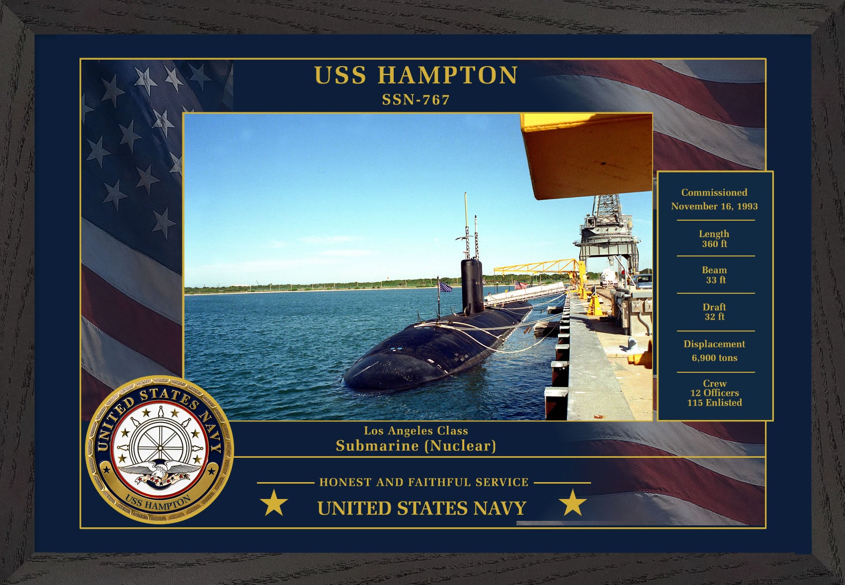 USS Hampton SSN-767 Framed Patriotic Photo
