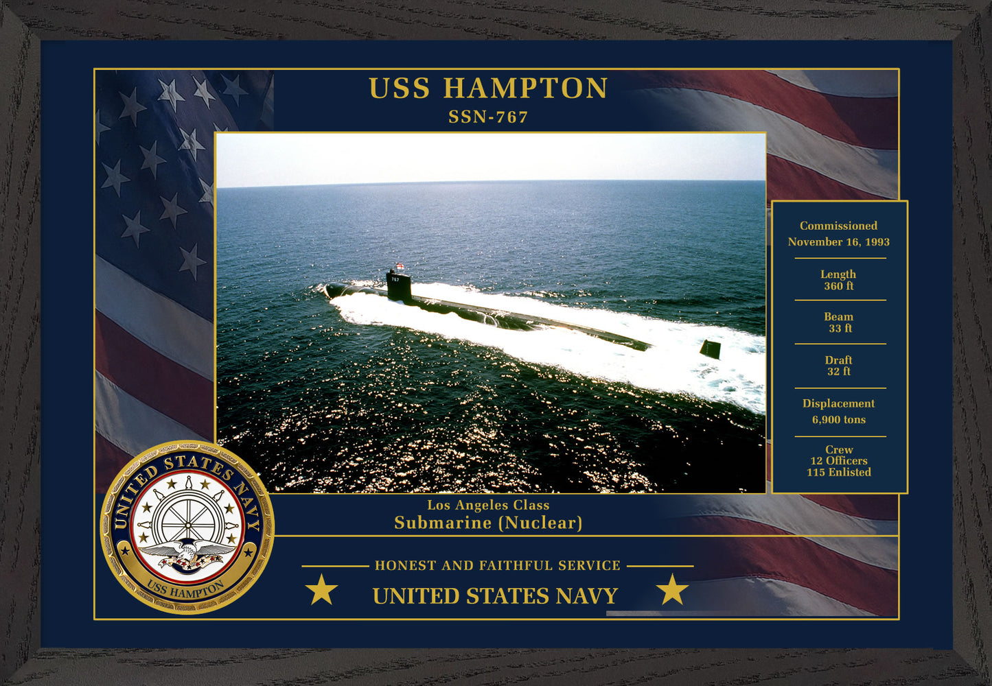 USS Hampton SSN-767 Framed Patriotic Photo